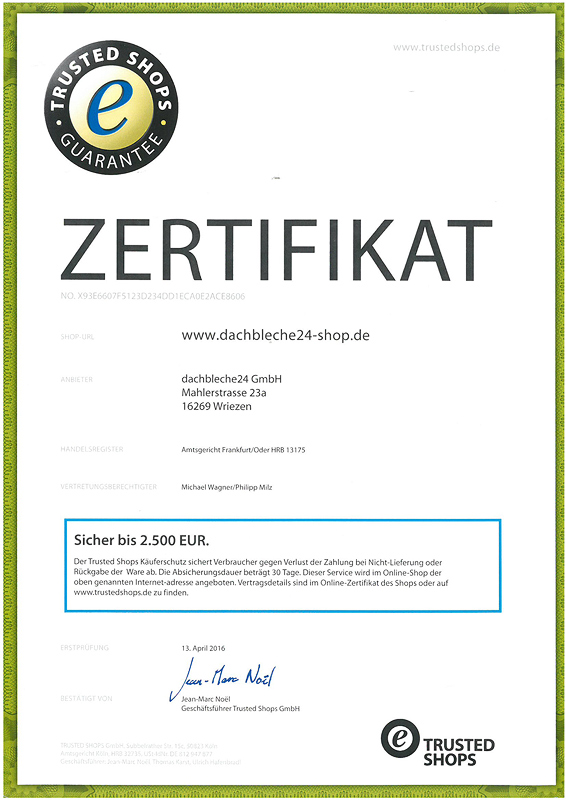 dachbleche24-shop.de ist nun von Trusted Shops zertifiziert!